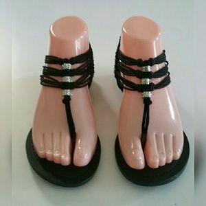 Steve Madden Sling Back Studded Thong Sandal Black